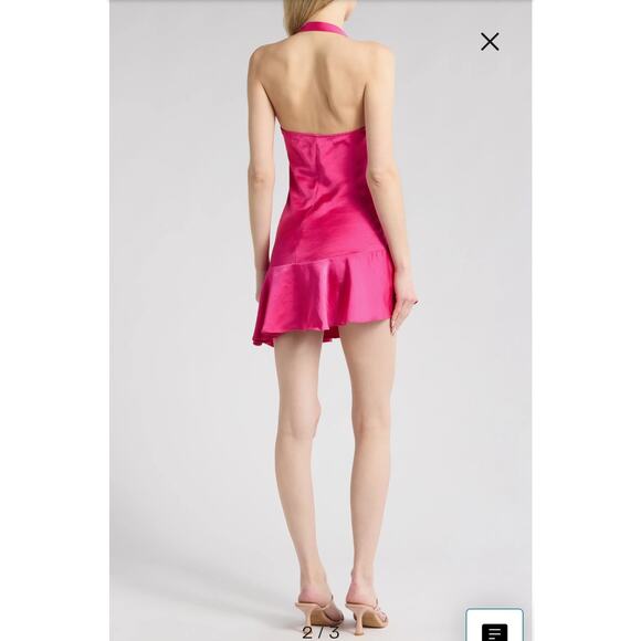 Lush Cowl Neck Ruffle Hem Dress fuschia sz m - Picture 2 of 5
